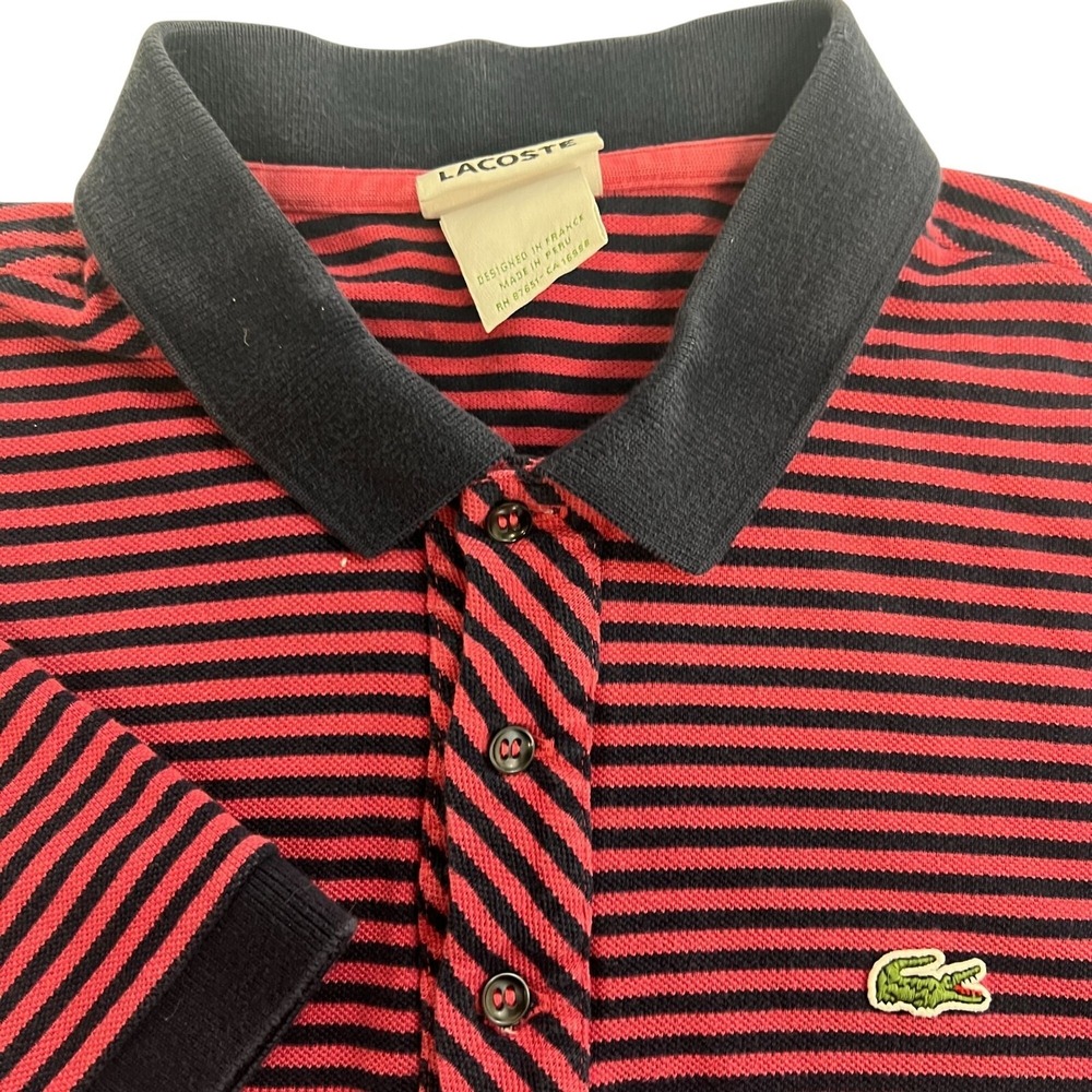Lacoste Mens Striped Polo Shirt Cotton Blend Short Sleeve Navy/Red Classic Fit L